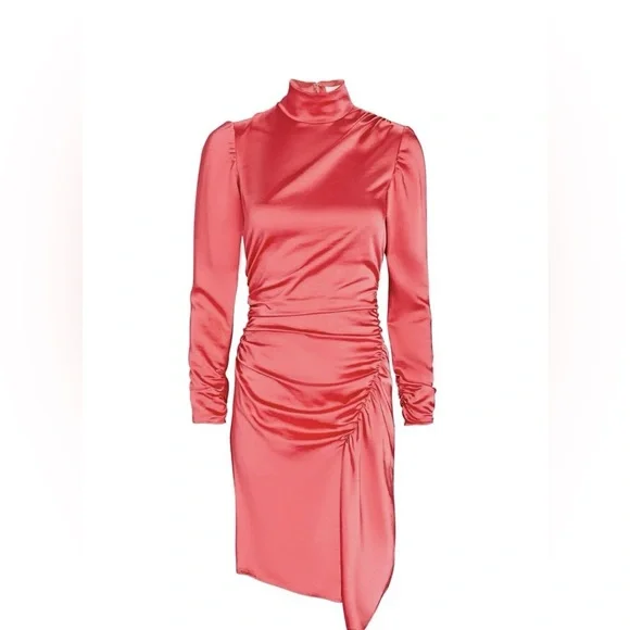 A.L.C. Joss Ruched Satin Dress in Hibiscus - Picture 5 of 10